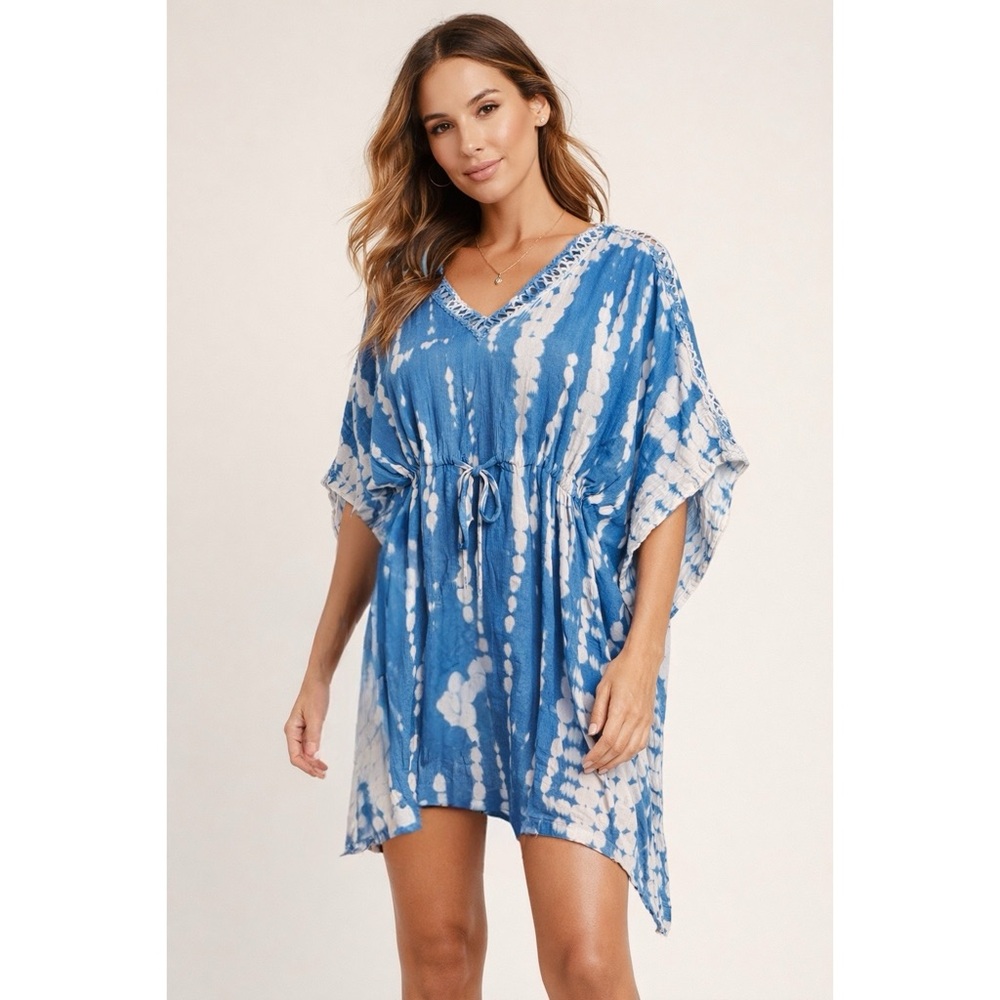 New Raviya Blue Tie-dye Print Kimono Style Cover Up Top Size Large